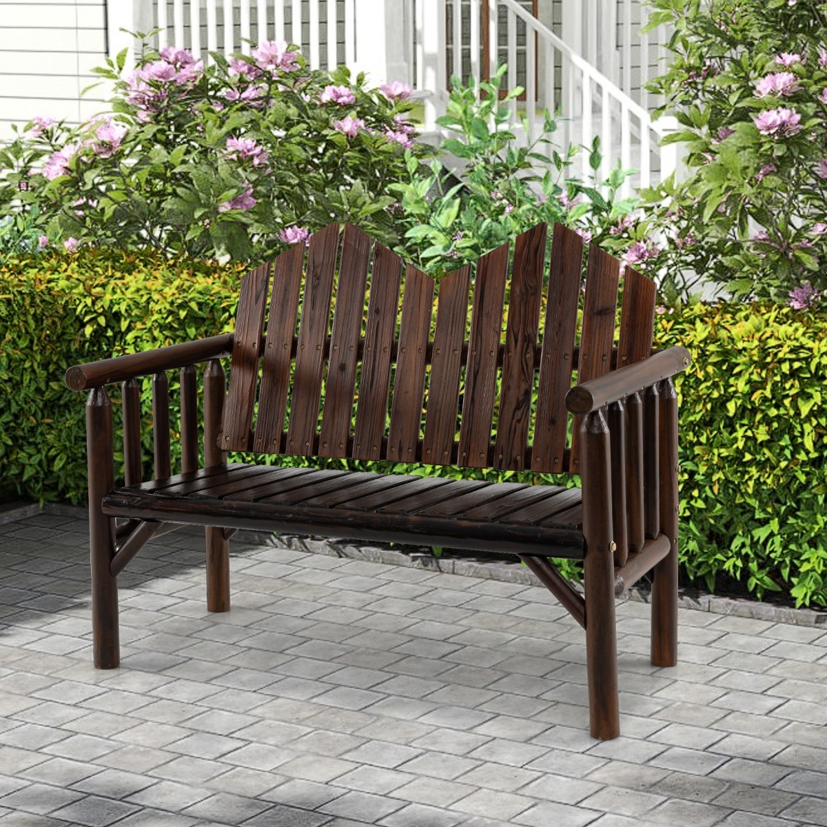 2-Sitzer Gartenbank Massivholz-Loveseat mit geneigter Rückenlehne geräumiger Latten-Sitz Braun