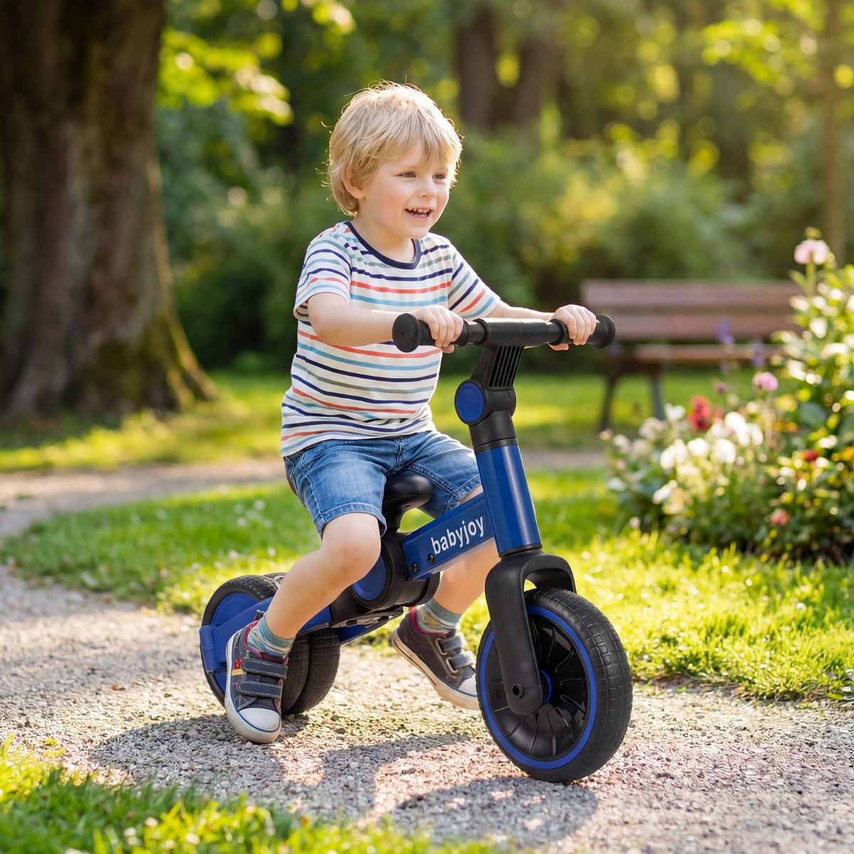 5-in-1 Kinderfahrrad Kinder Balancebike mit abnehmbaren Pedalen verstellbarem Lenker Blau