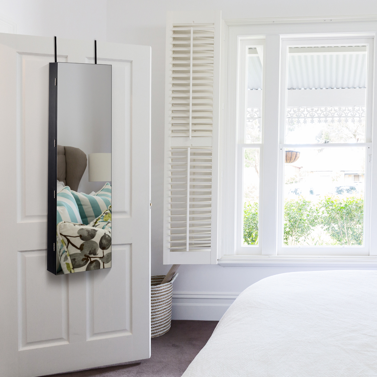 Schmuckschrank mit LED Beleuchtung Schmuckregal mit Spiegel Abschließbarer Spiegelschrank Schwarz