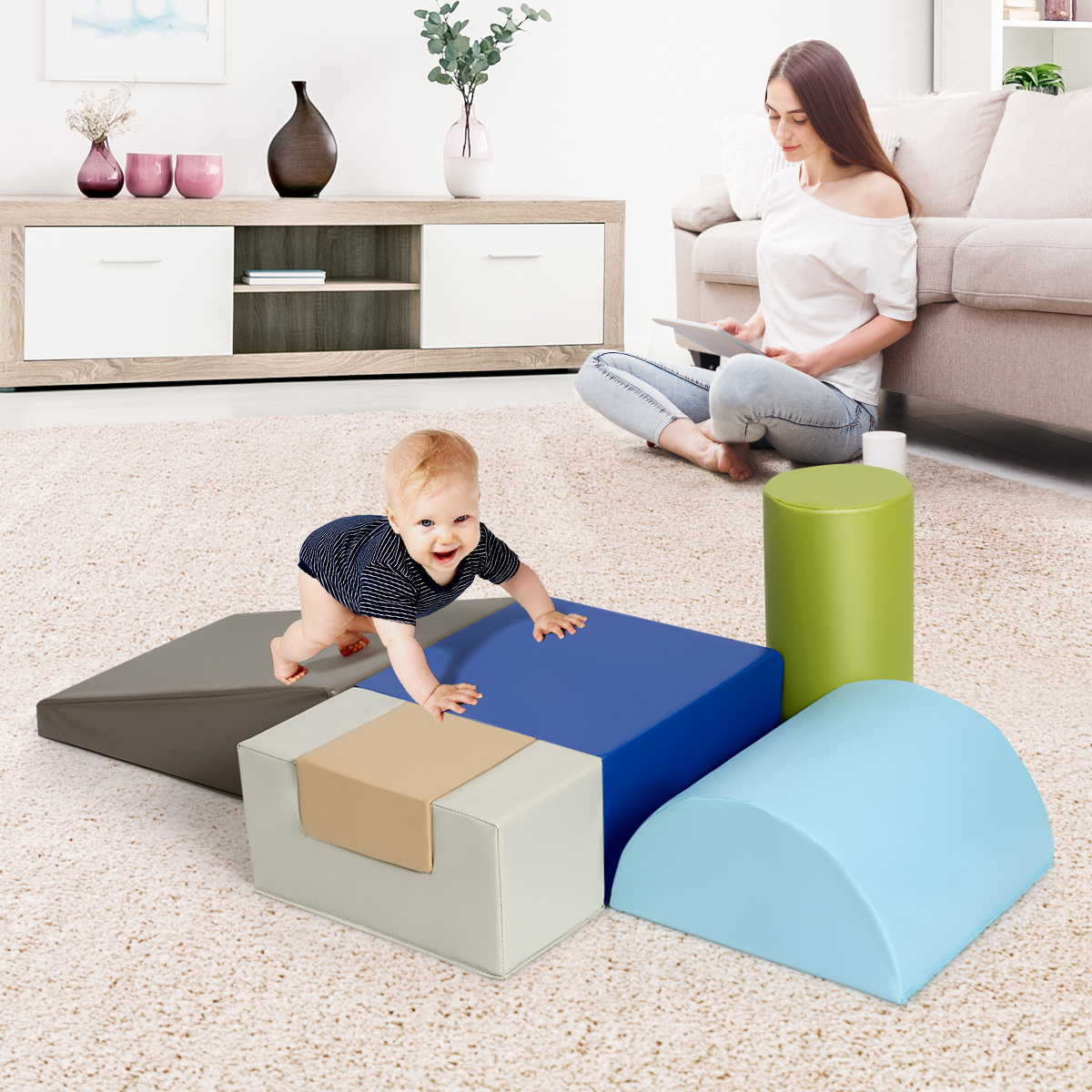 6 tlg. Softbausteine Kinder Großbausteine Riesenbausteine Schaumstoffbausteine Braun