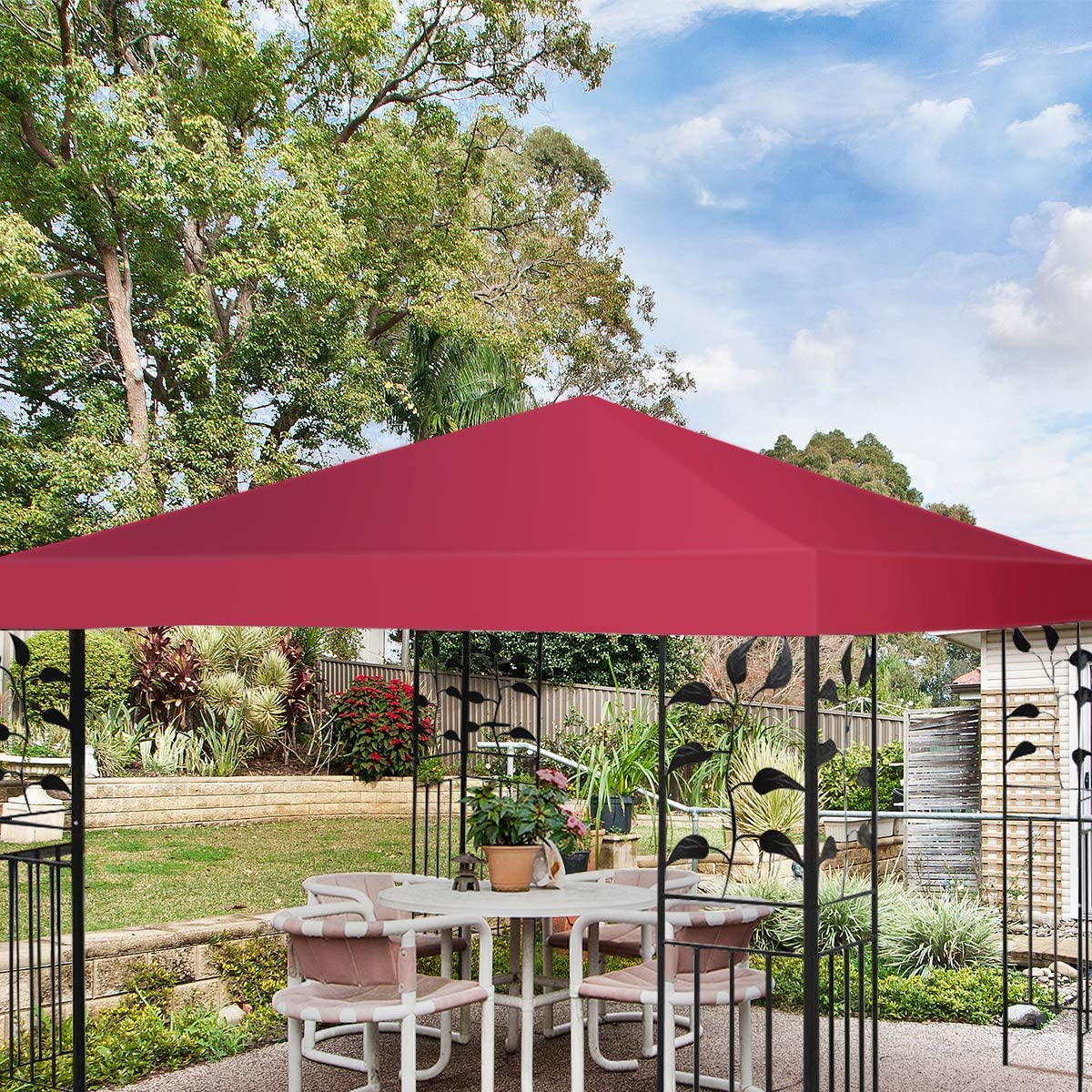 Pavillon-Ersatzdach Sonnenschutzabdeckung mit Klettverschlüssen 300 x 300 cm Wein