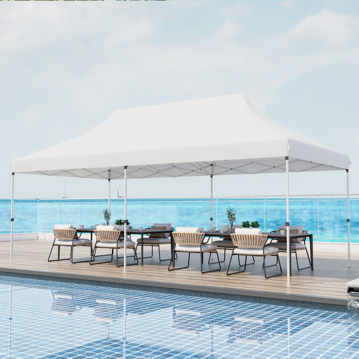 300 x 600 cm großes Pop-up-Überdachungszelt klappbares Eventzelt mit Tragetasche Weiß