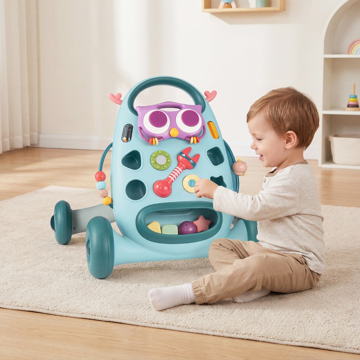 Lauflernhilfe Laufwagen mit abnehmbarem ovalem Spieler & Formen-Sortierer Lauflernwagen Blau