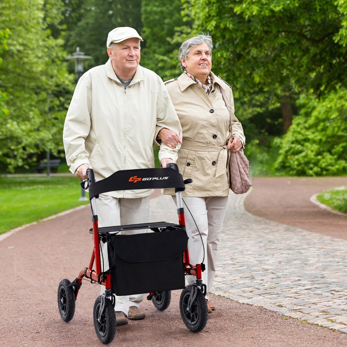 Rollator faltbar und leicht mit Sitz Aluminium bis 136 kg 2 in 1 Rollstuhl & Reiserollator Rot