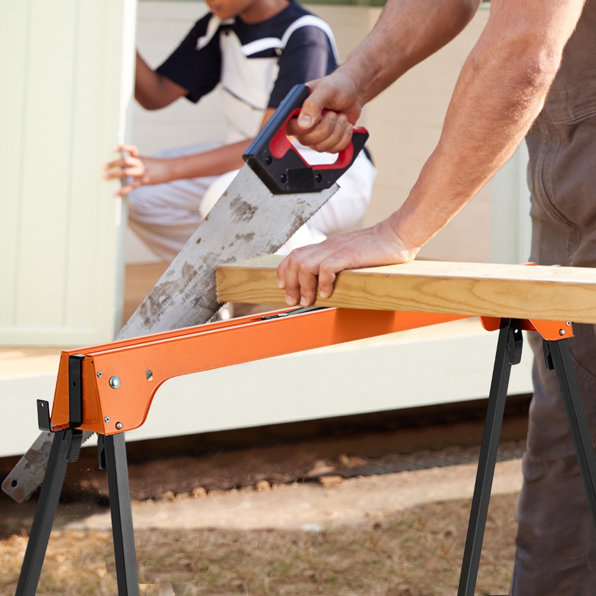 2er-Pack zusammenklappbare Sägeböcke kompaktes Elektrowerkzeug-Ständerpaket Orange
