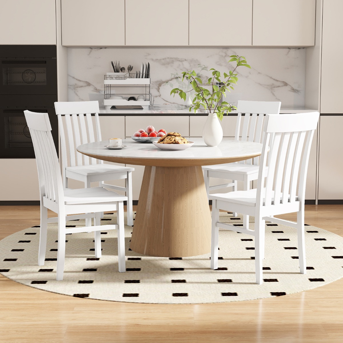 2er-Set Esszimmerstühle armlose Küchenstühle mit ergonomischer Rückenlehnen & vertieftem Sitz Weiß