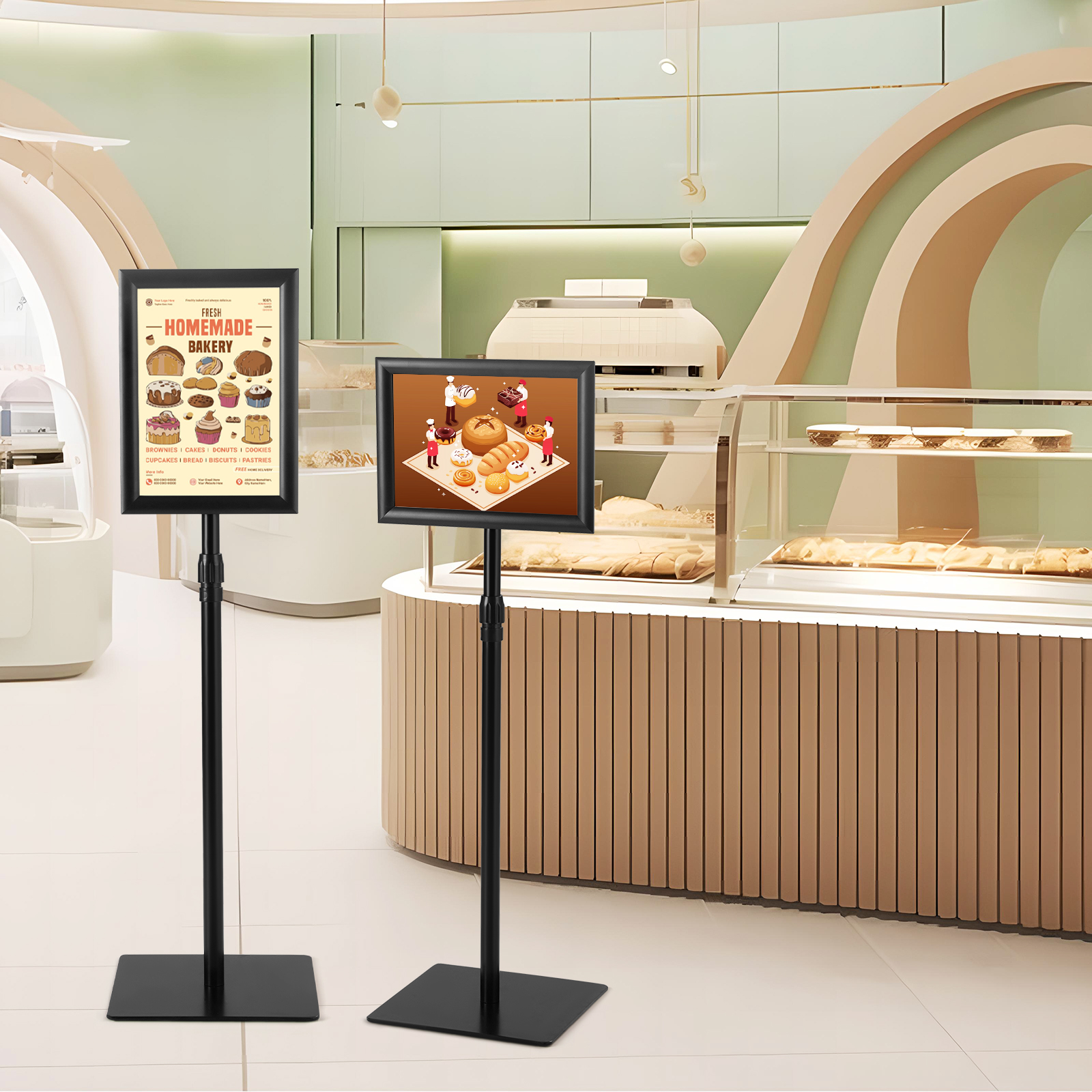 A4 Infoständer 2er-Pack stehender präsentationsständer mit beschwertem Sockel Robuster Metallrahmen Schwarz