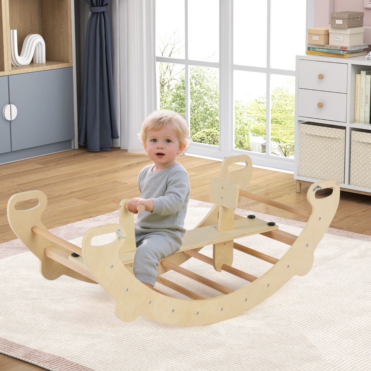 Multifunktionaler Schaukelbogen 4-in-1-Kletterspielzeug aus Holz Montessori-Spielset mit Kletterbogen Natur