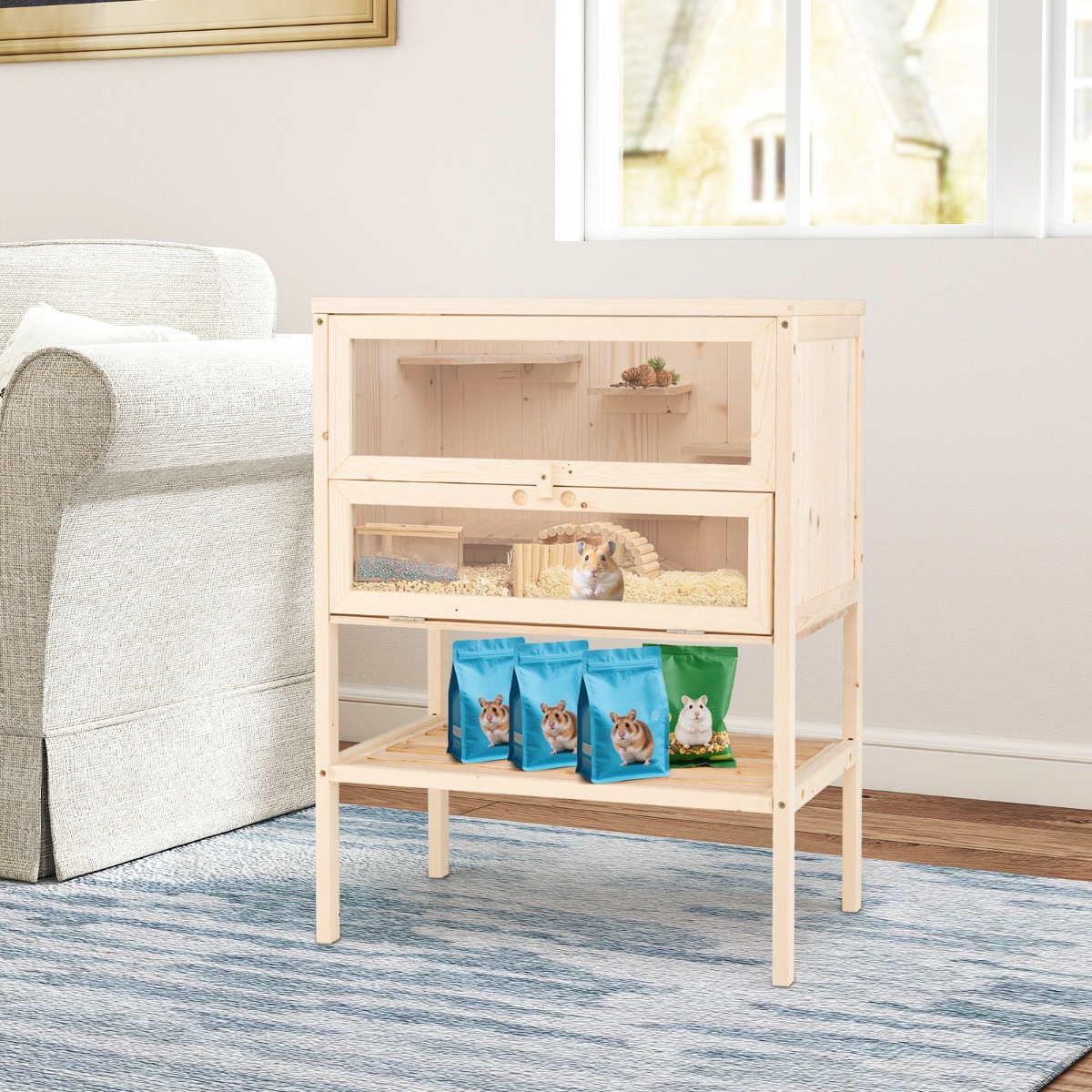 Hamsterkäfig mit Mesh-Klappdach & Acrylplatte & Abschließbare Tür Hamsterlaufstall