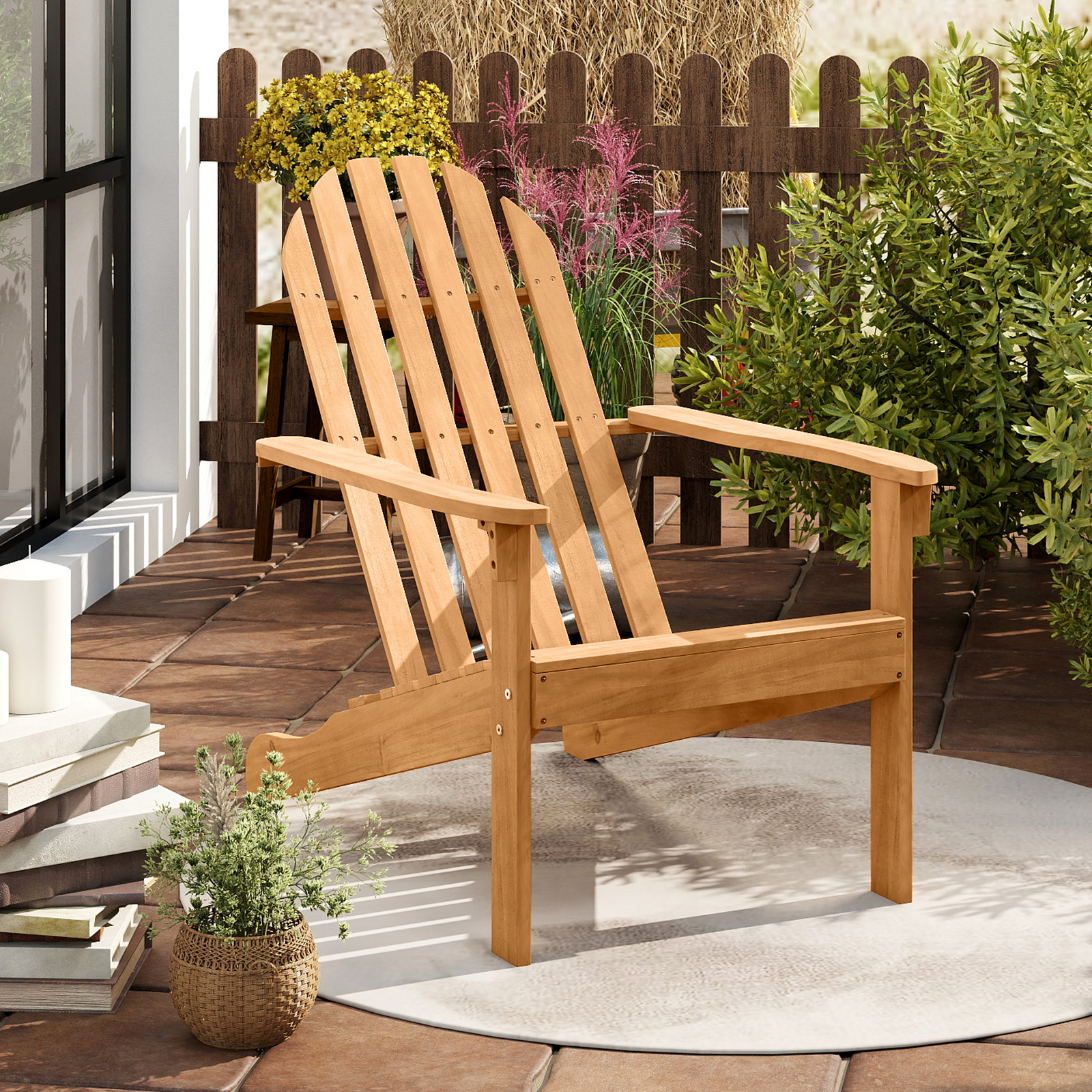 Adirondack Stuhl Gartenstuhl aus Akazienholz mit geneigtem Sitz & hoher Rückenlehne Natur