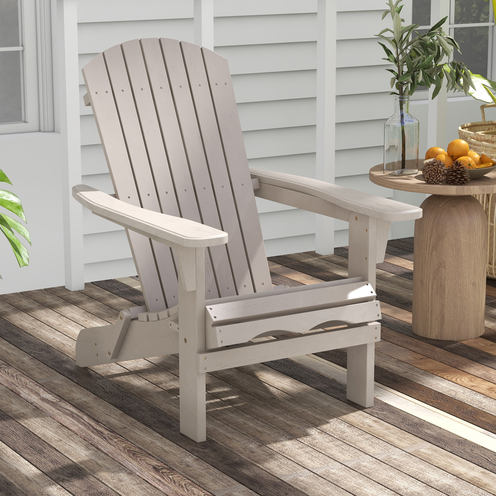 Adirondack Stuhl klappbar Adirondack Chair aus Holz Gartensessel mit hoher Rückenlehne Grau