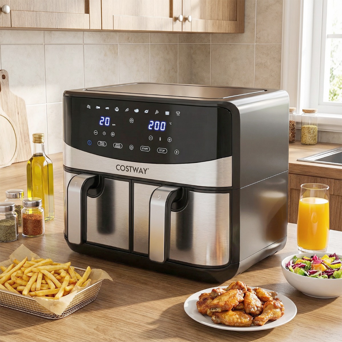10 in 1 Dual Zone Air Fryer 85 L Heißluftfritteuse mit Sichtfenster & Touchscreen Spülmaschinenfest