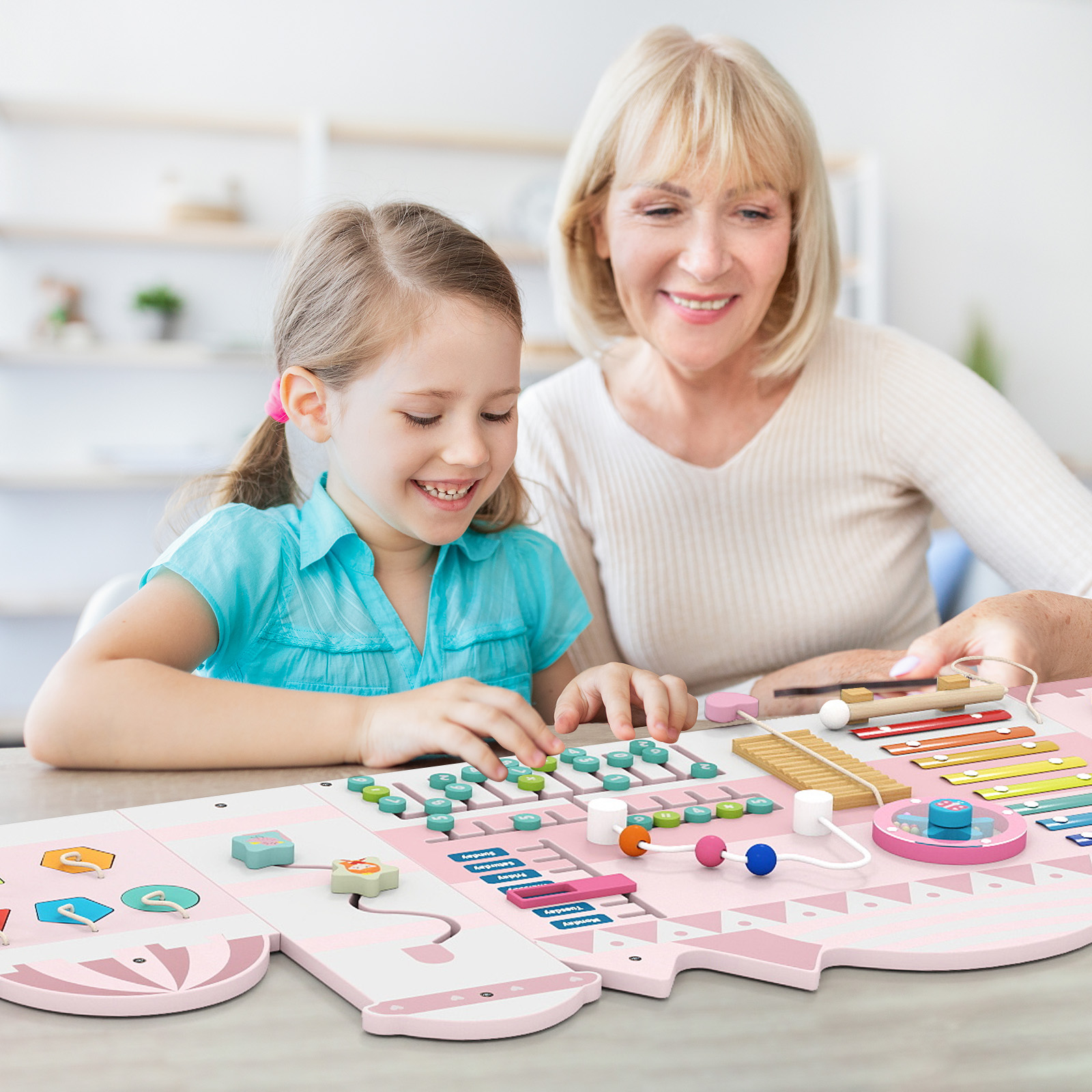 Aktivitätswand für Kleinkinder 11-in-1 Montessori Holz-Wandspielzeug für Bildung & frühkindliche Entwicklung Rosa