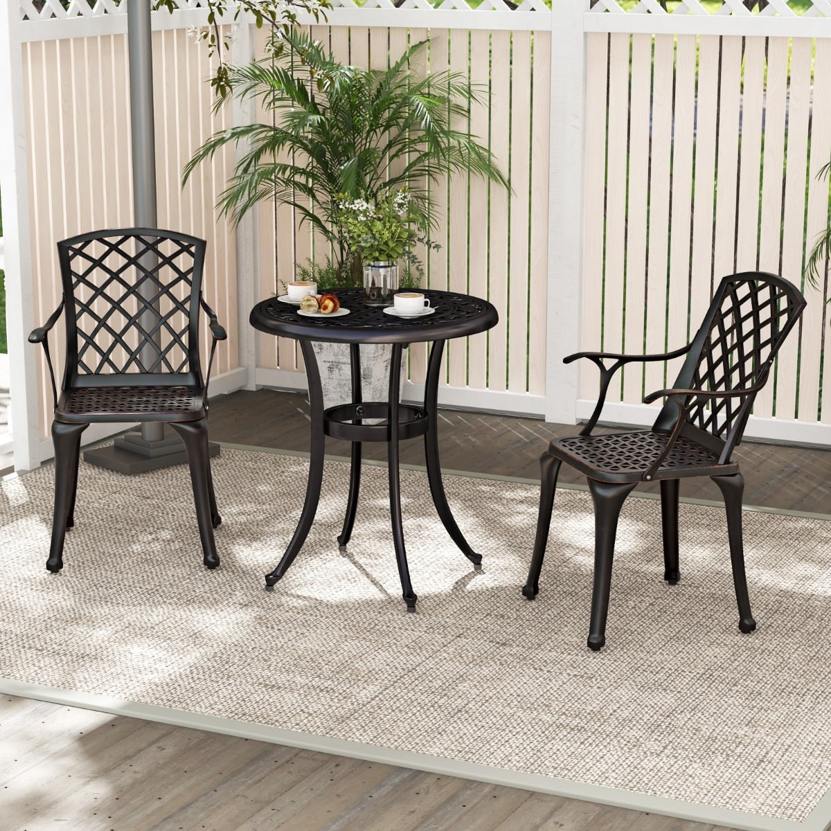 2er Set Gartenstühle aus Aluminiumguss wetterfeste Terrassenstühle mit Armlehnen Kupferrot