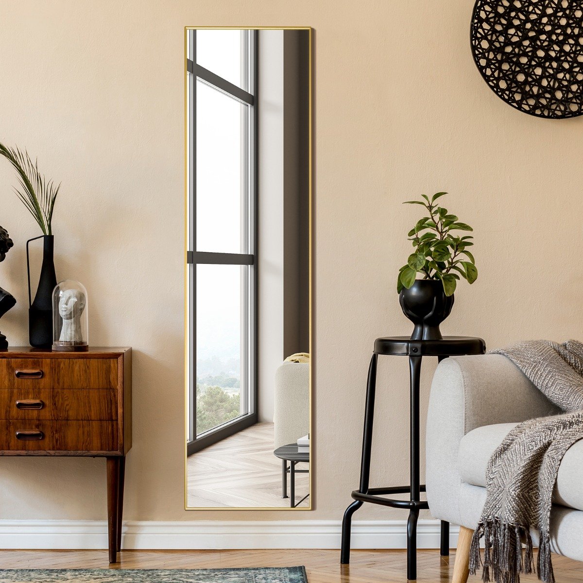 160 x 40 cm Ganzkörperspiegel 2 in 1 Standspiegel & Wandspiegel aus bruchsicherem Glas Gold