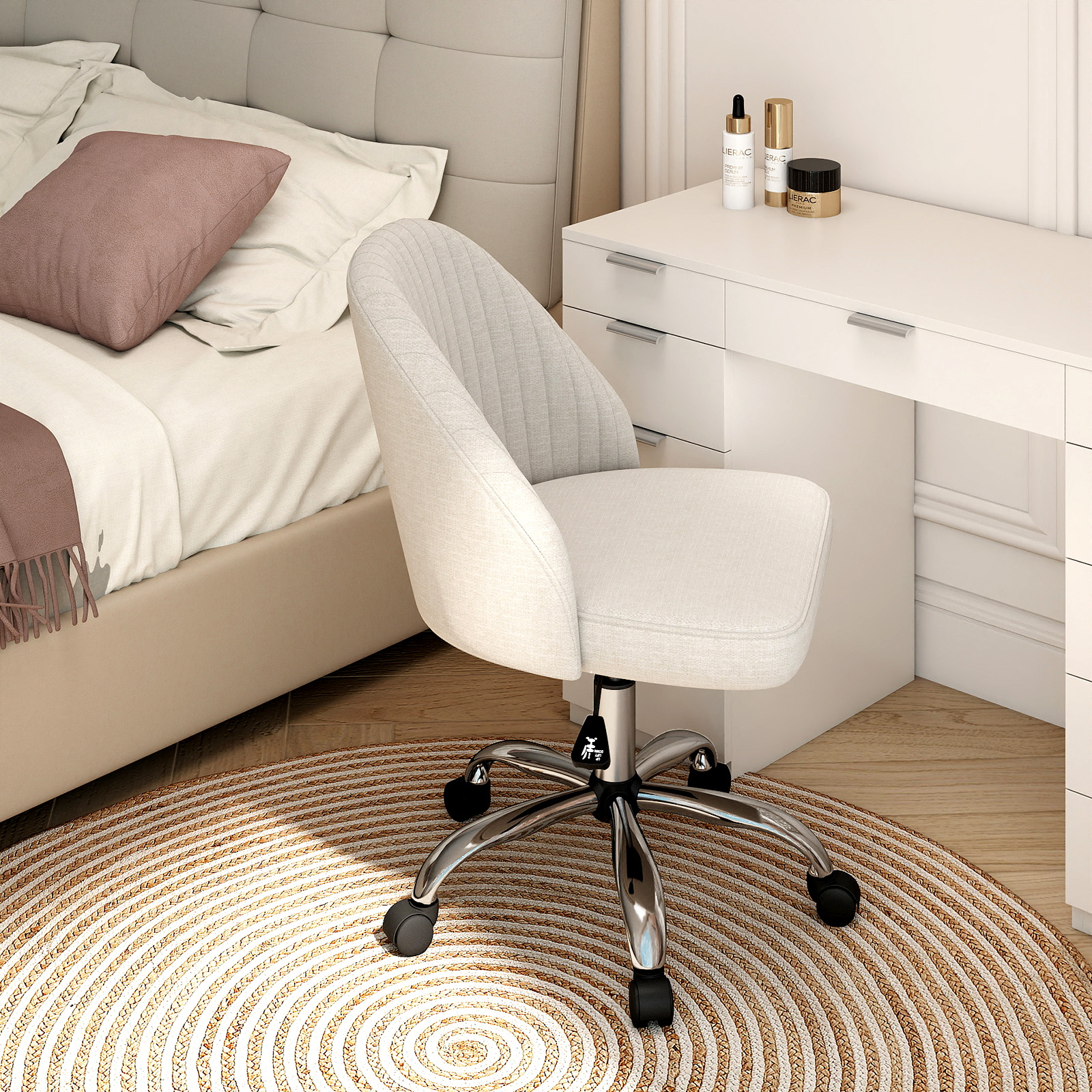 Armloser Drehstuhl Höhenverstellbarer Schminkstuhl Bürostuhl Homeoffice Stuhl Beige