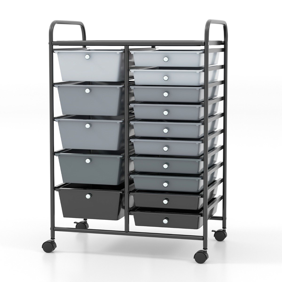 Rollwagen mit 15 stapelbaren Schubladen Rollcontainer Beistellwagen mit 15 Schubladen Schwarz 62,5 x 37 x 87 cm