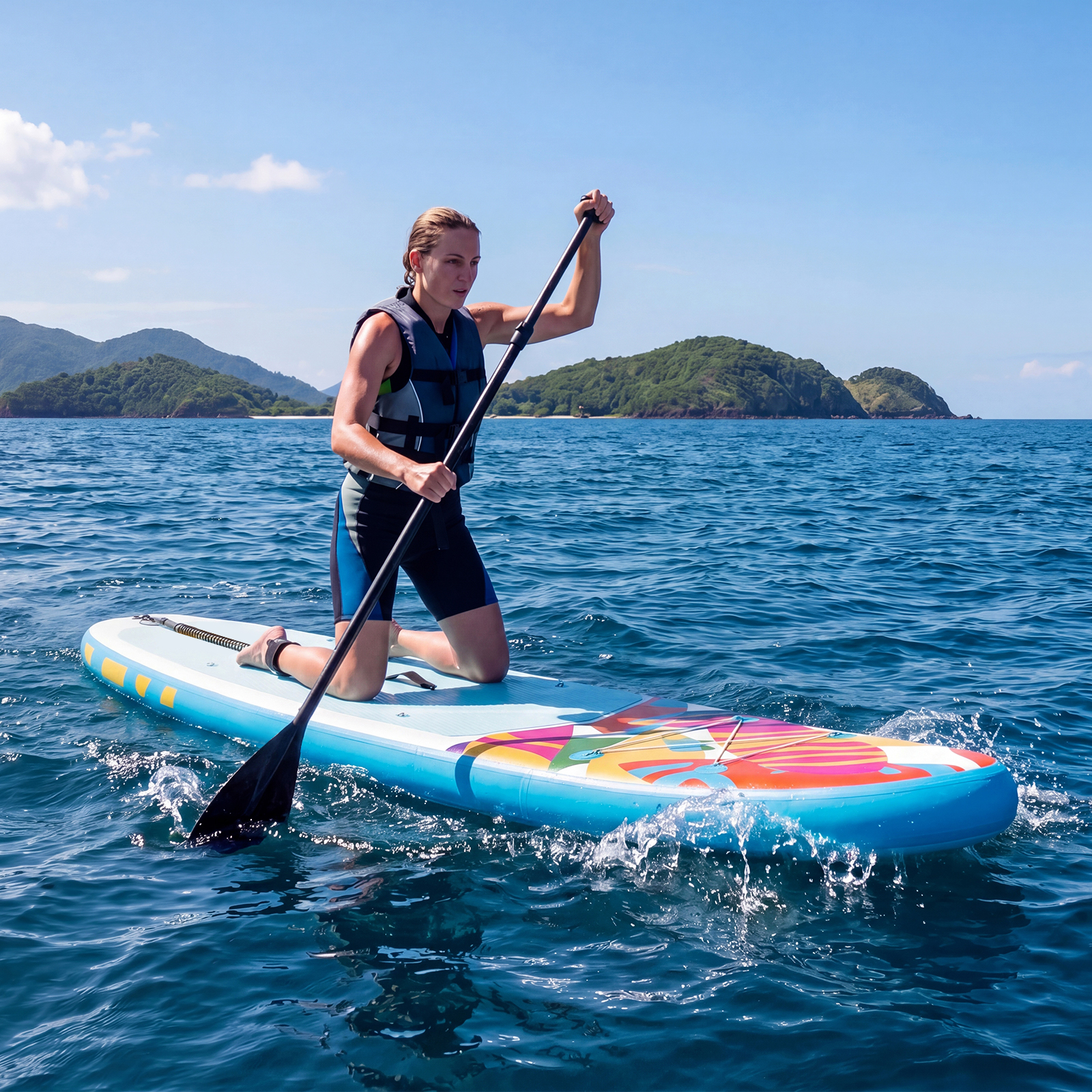 Aufblasbares Stand up Paddle Board Rutschfestes Bequemes EVA-Deck SUP-Brett mit Rucksack Blau und Weiß