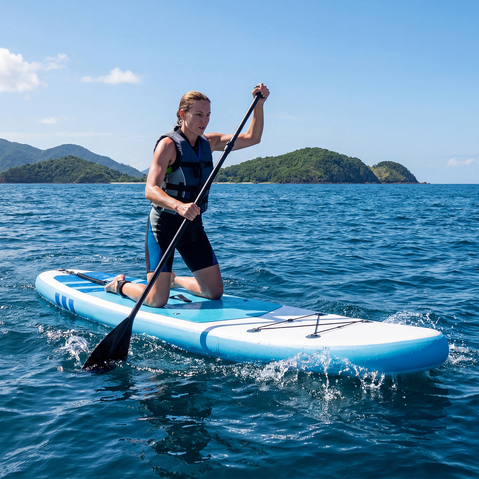 Aufblasbares Stand up Paddle Board Rutschfestes Bequemes EVA-Deck SUP-Brett mit Rucksack Dunkelblau