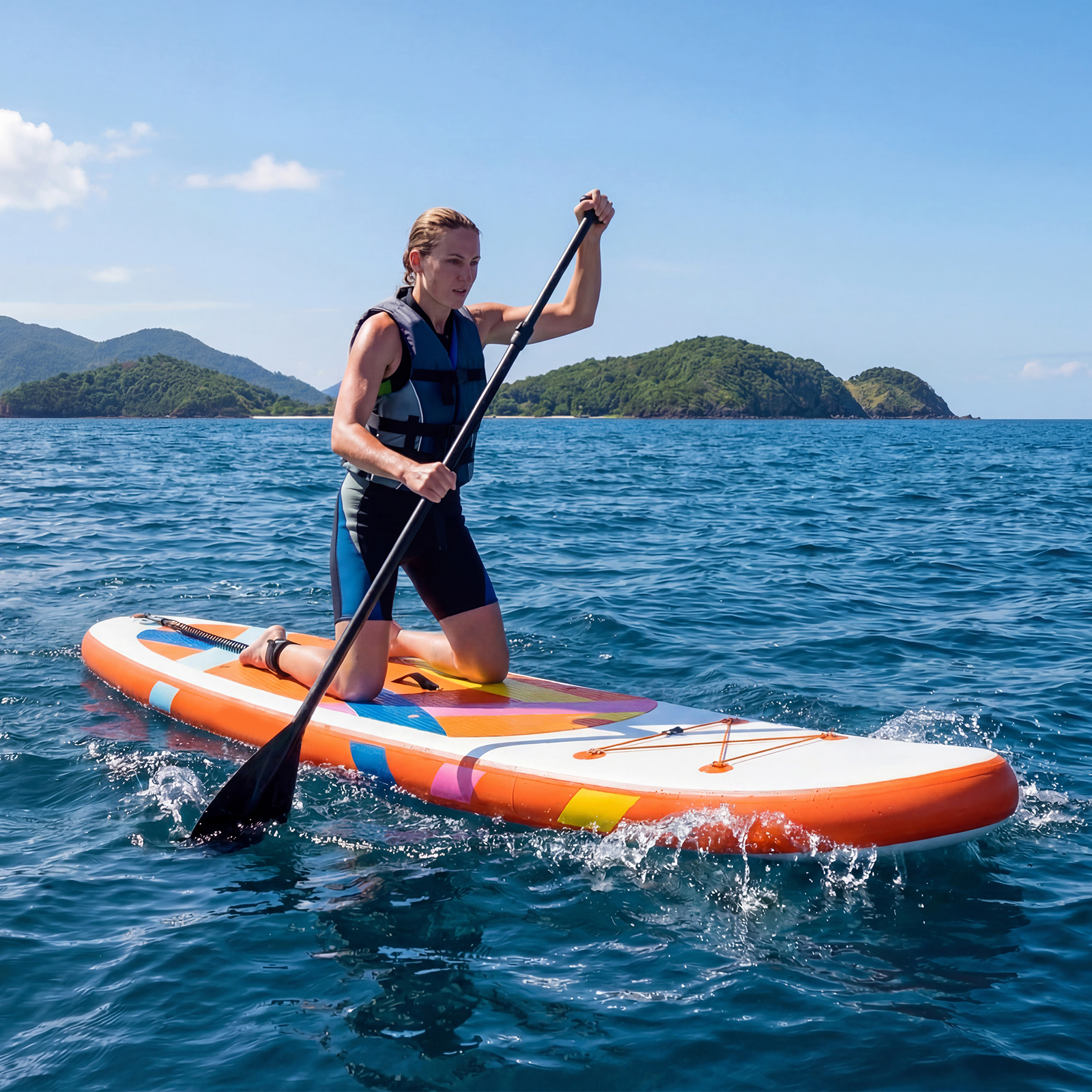 Aufblasbares Stand up Paddle Board Rutschfestes Bequemes EVA-Deck SUP-Brett mit Rucksack Orange und Weiß