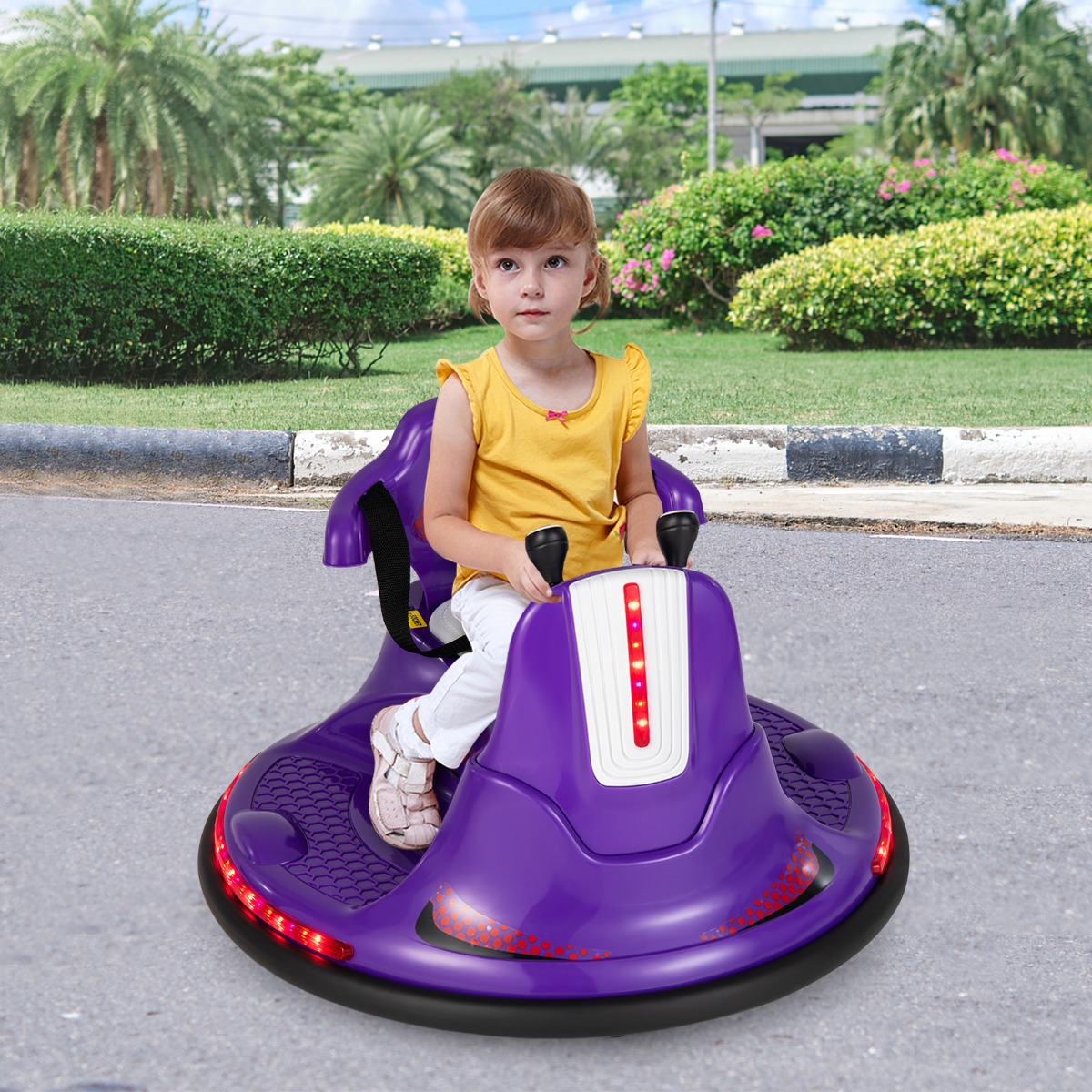 6V Kinder Autoscooter 360 Grad Drehung mit Musik & bunten LED Lichtern Lila