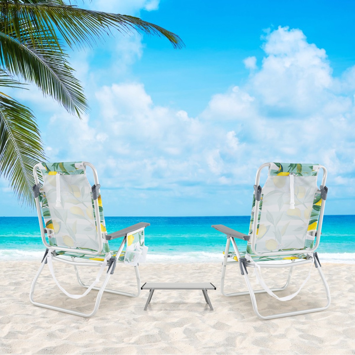 Strandstühle mit Tisch Klappbare Campingstühle mit Verstellbarer Rückenlehne Klappstühle Grün