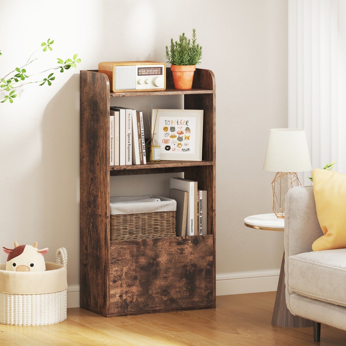 Bücherregal mit Schublade Standregal mit 2 Fächern Büroregal aus Holz 55 x 29 x 105 cm Rustikales Braun