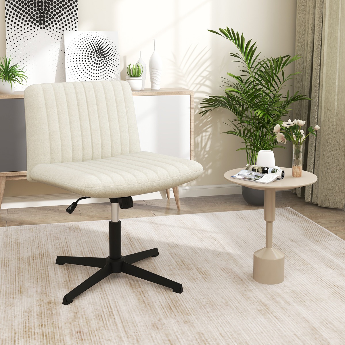 Schneidersitz Stuhl ohne Armlehnen Drehstuhl mit breiter Sitzfläche Schreibtischstuhl Beige