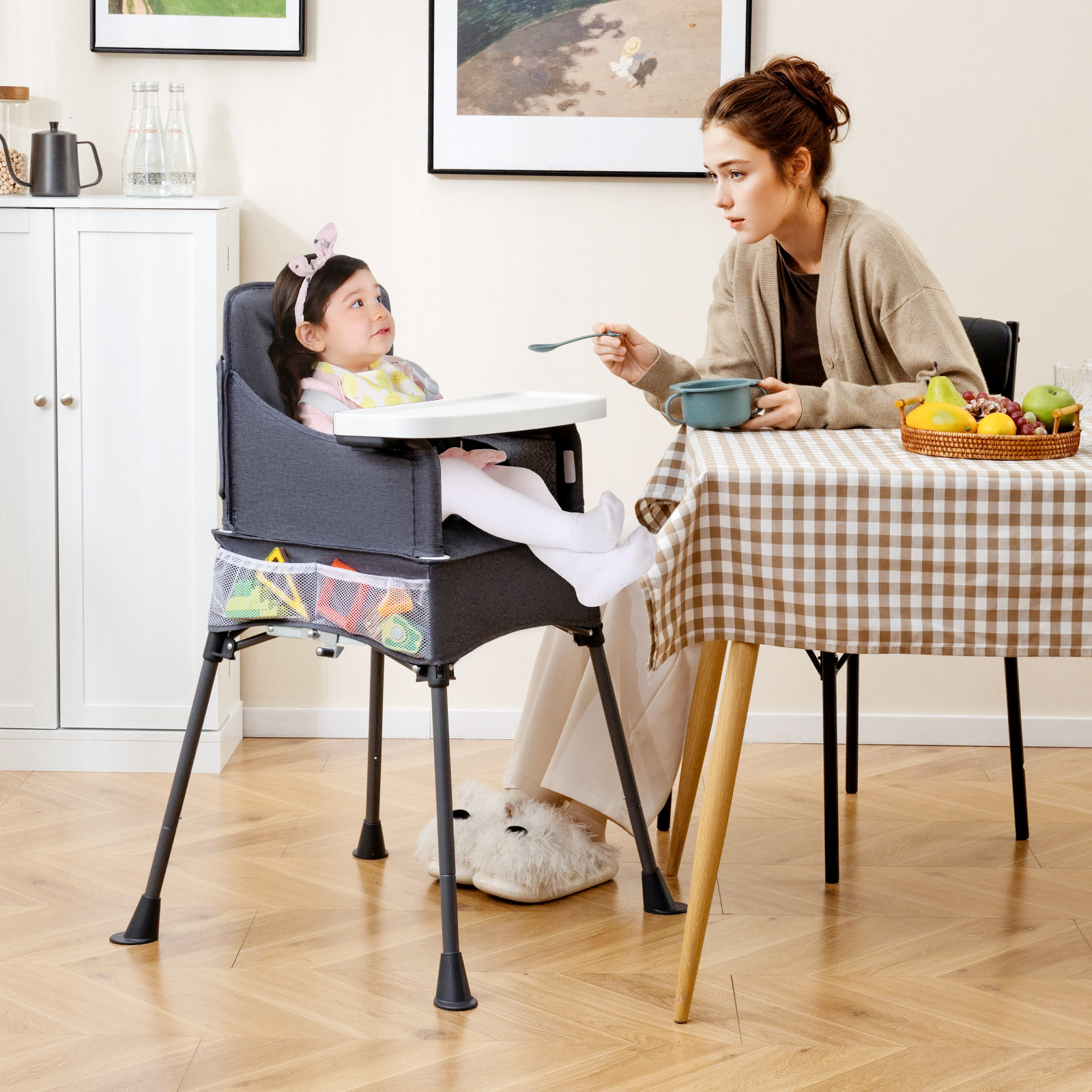 Baby Klappbarer Hochstuhl mit Verstellbarem Tablett & Tragetasche Kinderhochstuhl Babystuhl