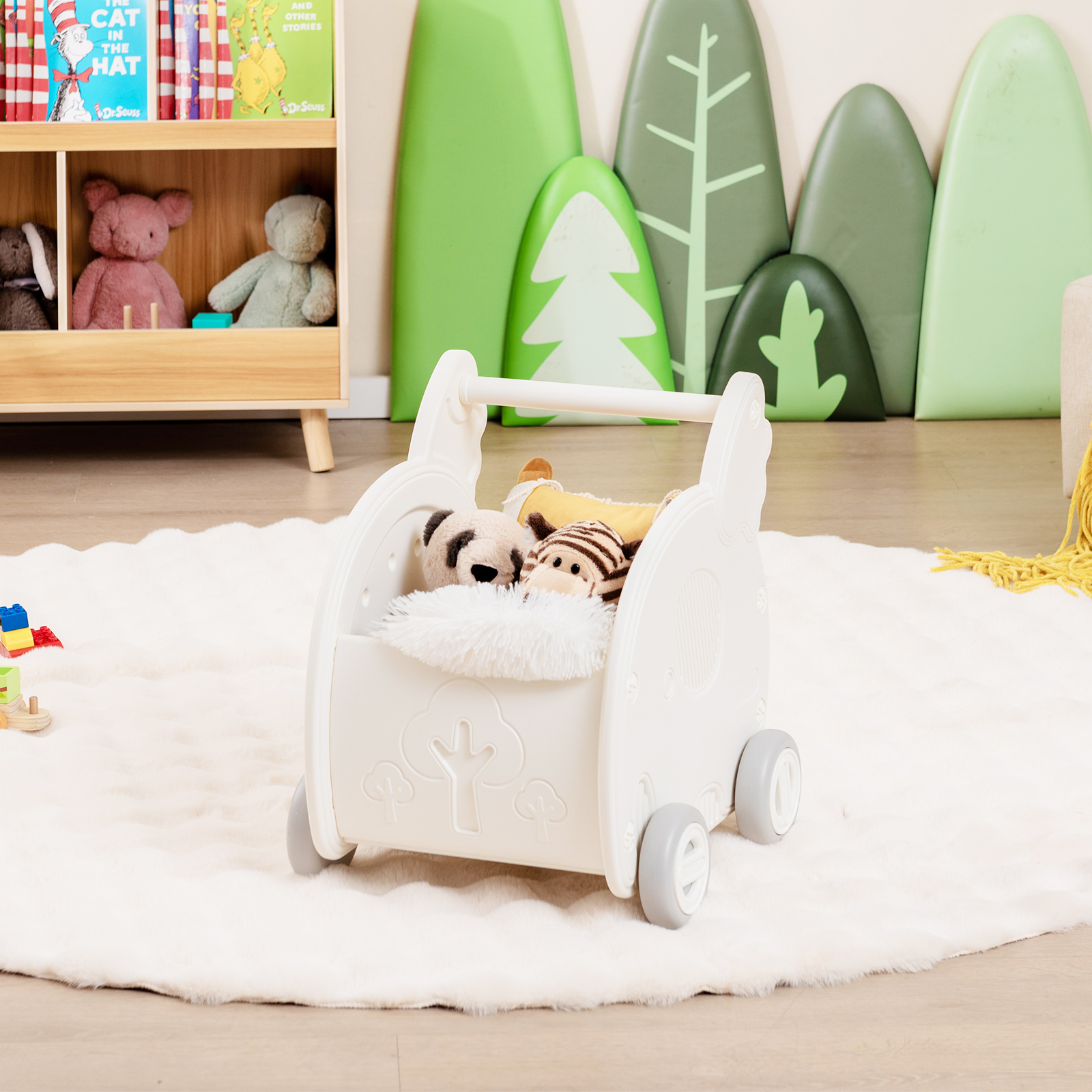 Baby Lauflernhilfe Schiebespielzeug 4-Rad Kleinkinderwagen in Elefantenform Weiß