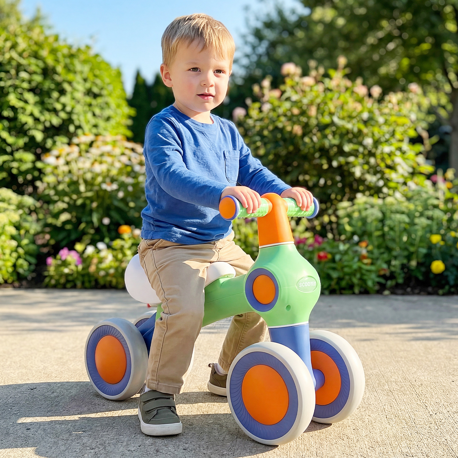 Baby Laufrad mit Verstellbarem Weichem Sitz & 4 Geräuschlose Räder ohne Pedale Grün
