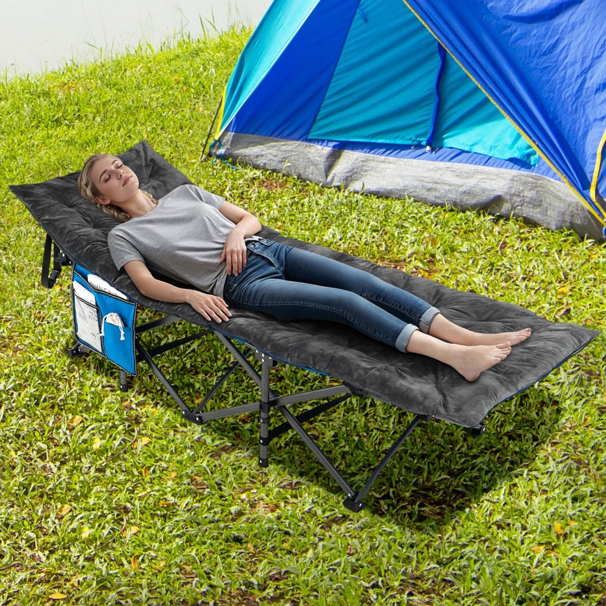 Liegenauflagen 190 x 70 x 7 cm dickes Liegestuhl-Kissen mit 4 Befestigungsbändern Bett-Befestigungstasche Grau