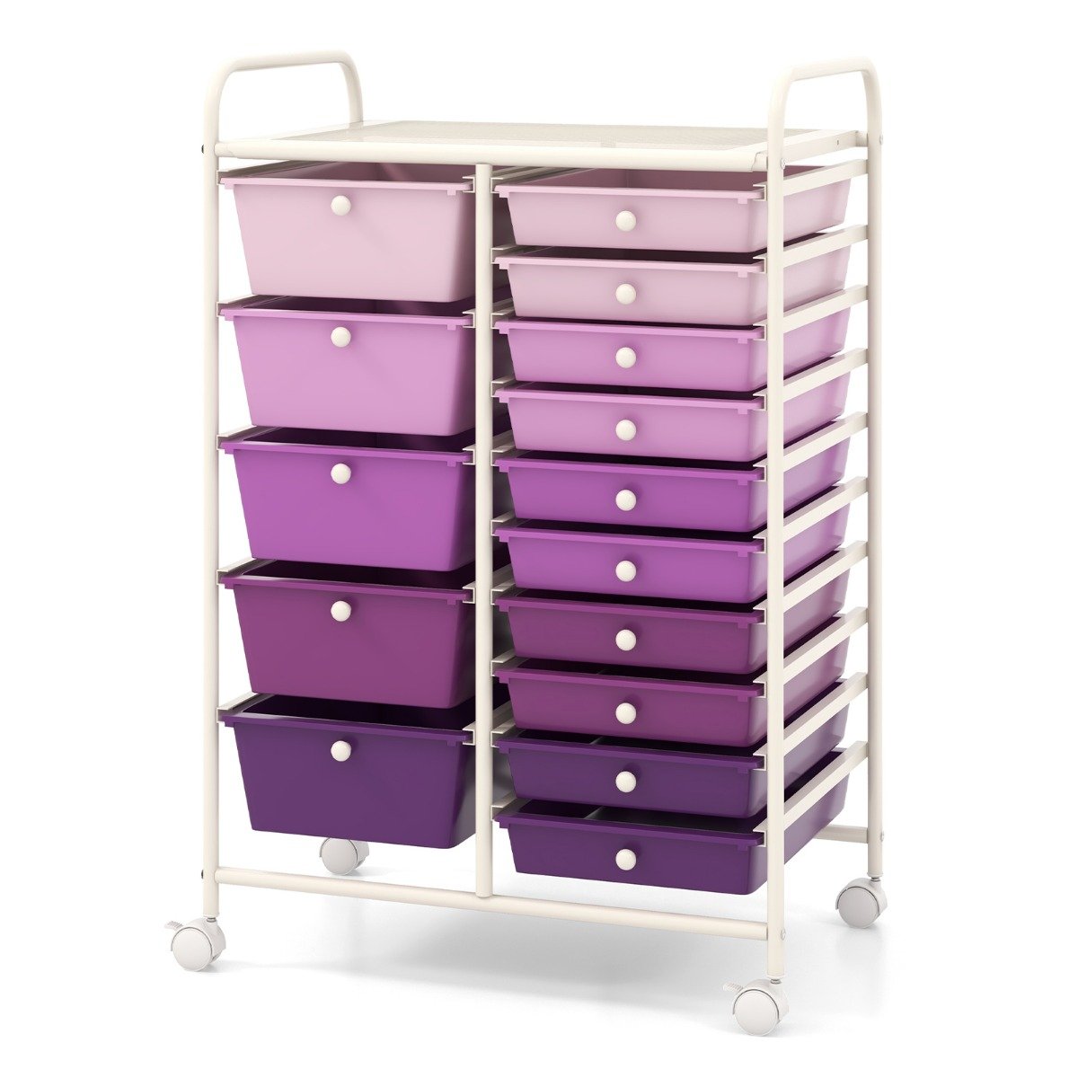 Rollwagen mit 15 stapelbaren Schubladen Rollcontainer Beistellwagen mit 15 Schubladen 62,5 x 37 x 87 cm Lila