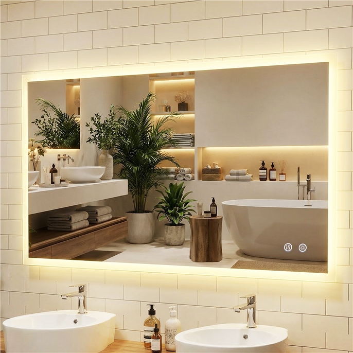 Badspiegel mit Beleuchtung & Anti-Beschlag & Memory-Funktion & Touch-Bedienung 120 x 70 cm