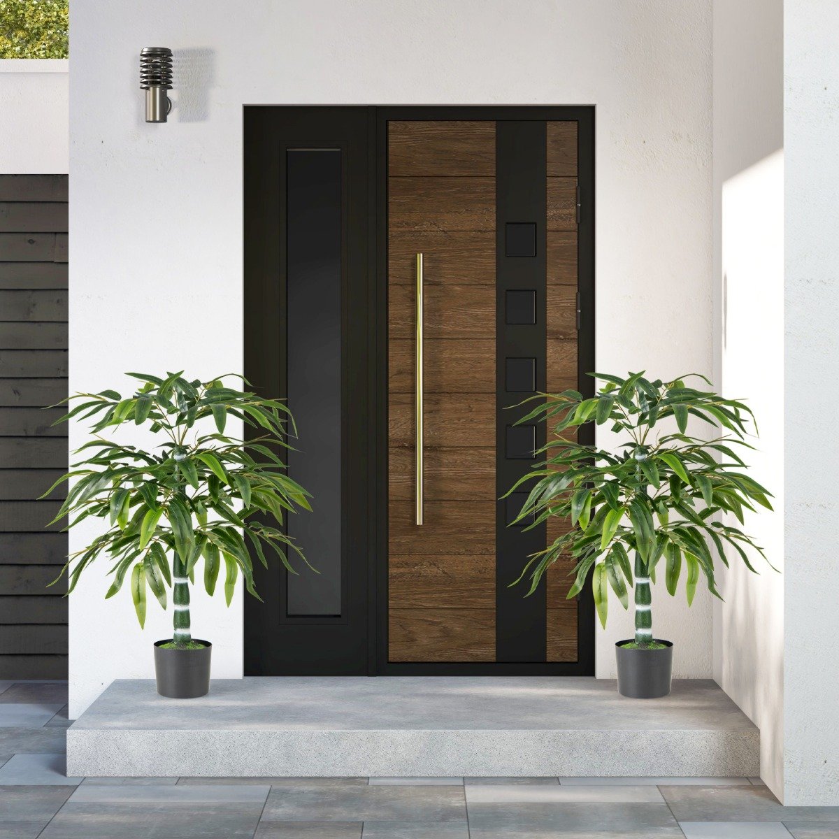 2er Set Künstliche Pflanze Bambus 100 cm Kunstbaum mit Topf Kunstpflanze für Zuhause Büro Grün