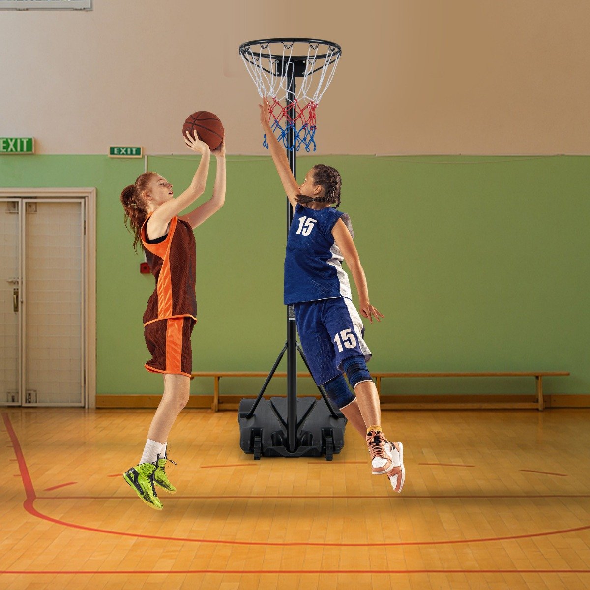 Basketballkorb Outdoor tragbarer Basketballständer 260-305cm höhenverstelbar Schwarz