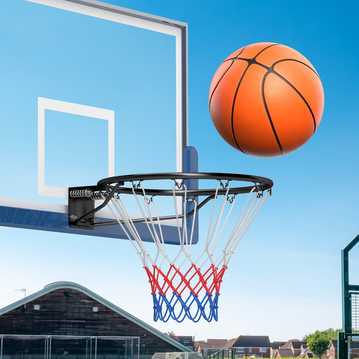 Ø45cm Indoor Basketballkorb mit Ring & Netz Mini Basketball Korb für Wandmontage Schwarz