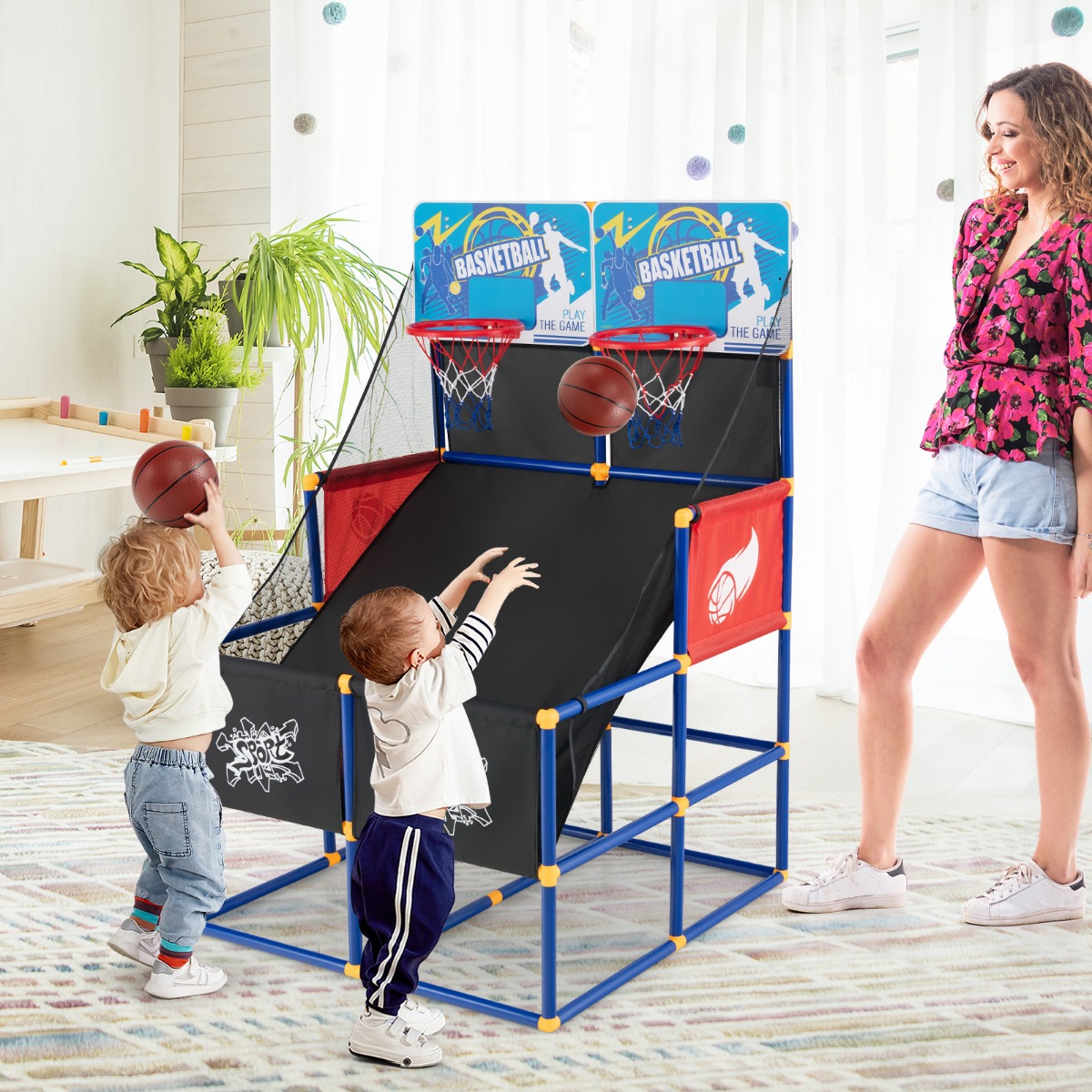 Basketball-Arcade-Spiel für Kinder Basketballständer mit 2 Körben 90 x 90 x 140 cm