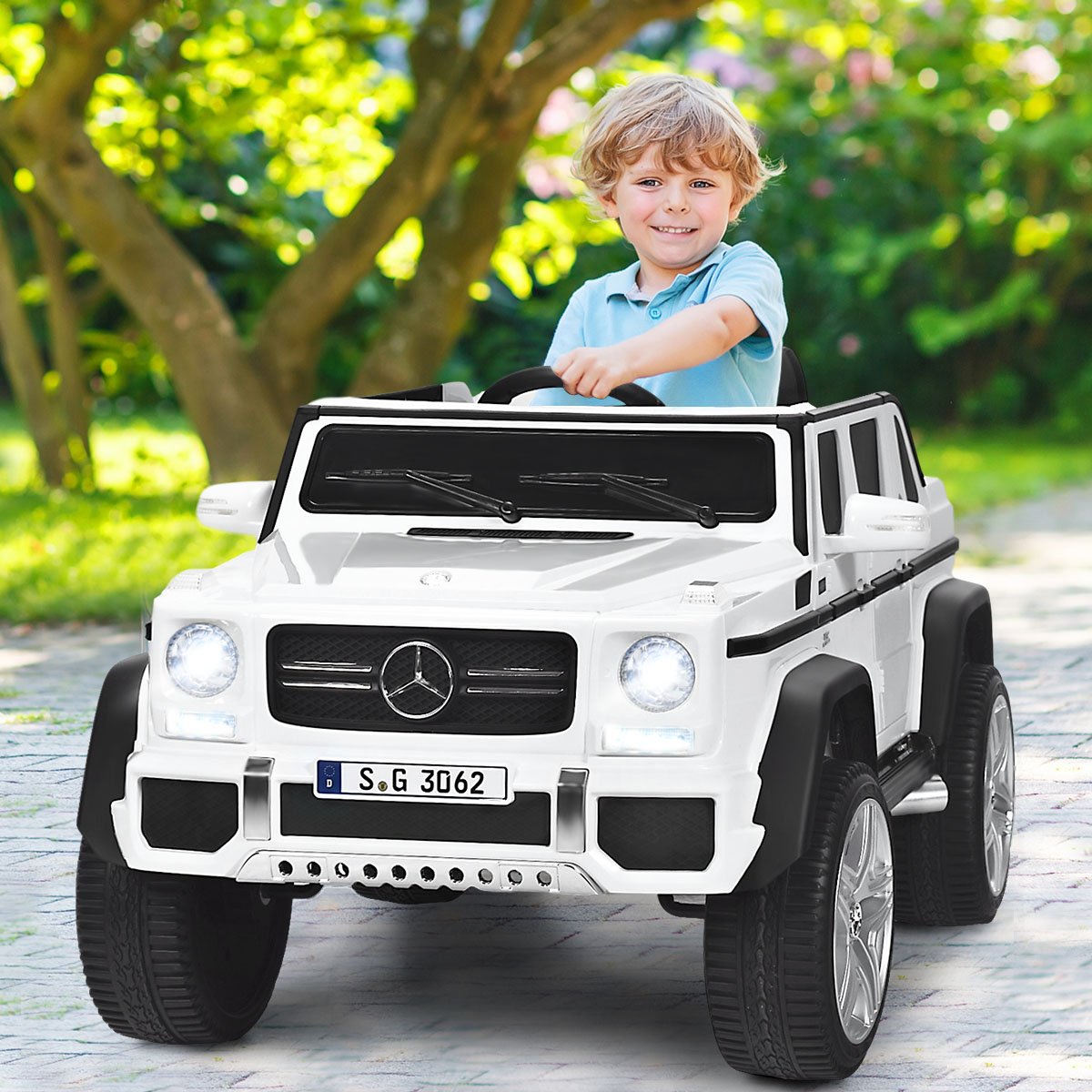 12V Kinderauto mit 2,4G-Fernbedienung mit Musik und LED-Leuchten Weiß 115 x 67 x 57 cm Weiß
