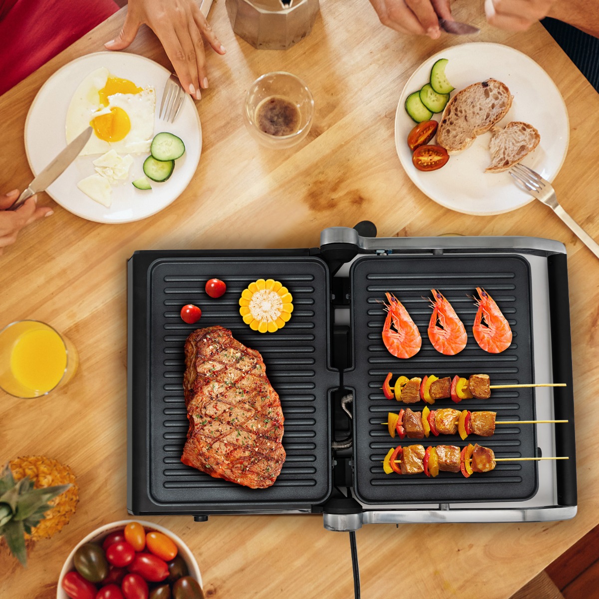 3-in-1 1800W Panini-Pressgrill mit antihaftbeschichteten Platten Elektrogrill