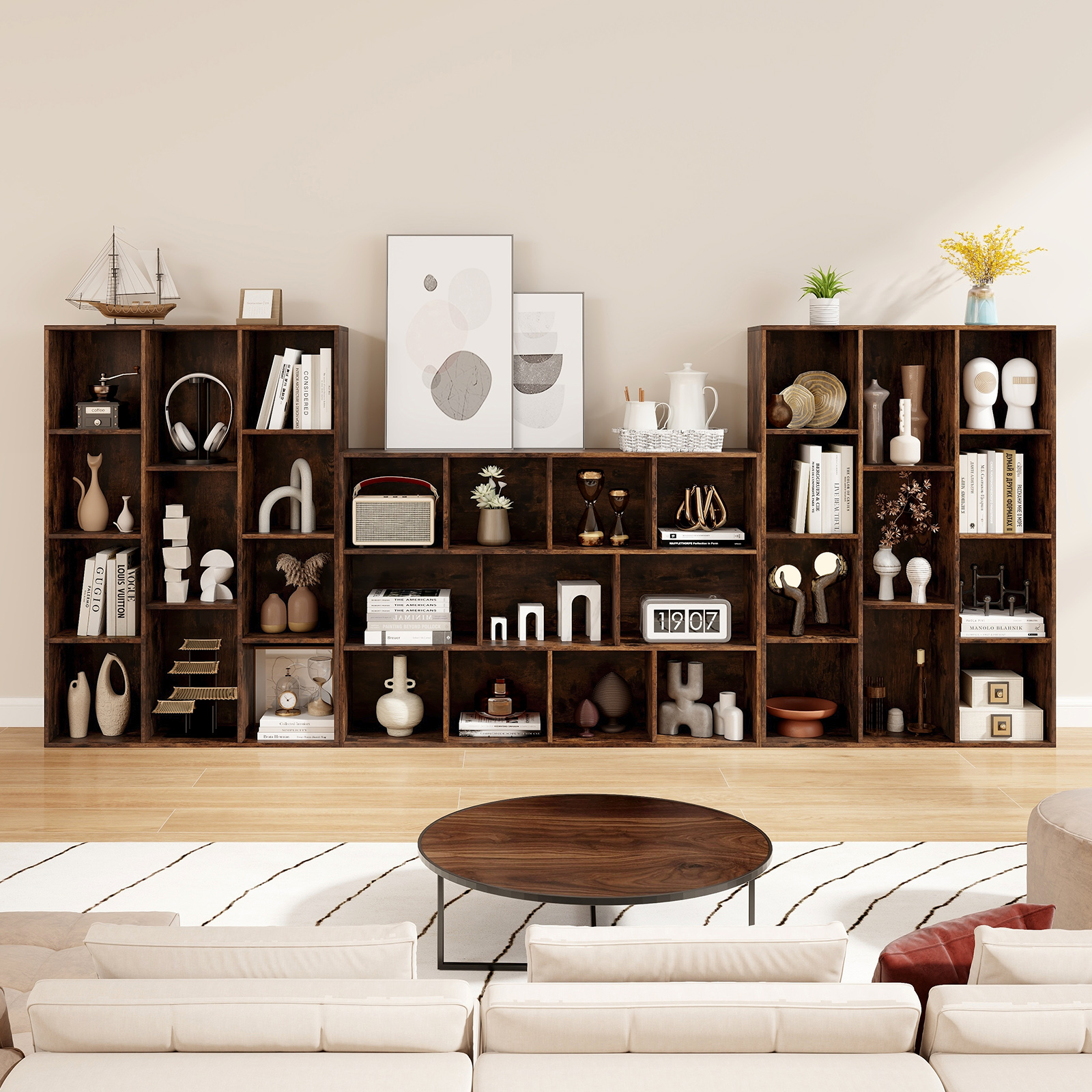 Bücherregal mit 11 Fächern Bücherschrank Büroregal Würfelregal 74 x 24 x 106 cm Kaffee