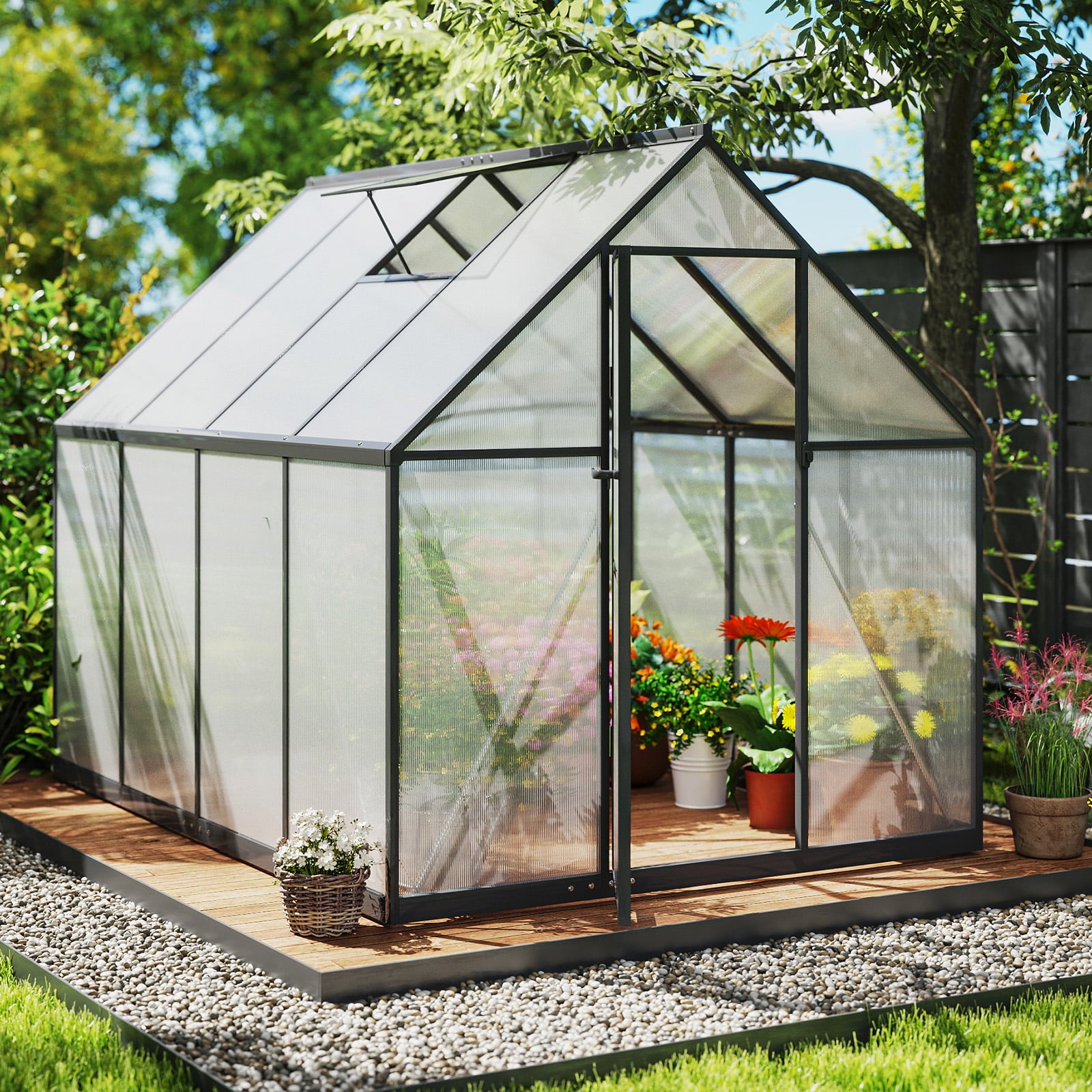 Begehbares Gewächshaus Gartenhaus mit PVC-Abdeckung & Aluminiumlegierungsrahmen Treibhaus 250 x 190 x 195 cm