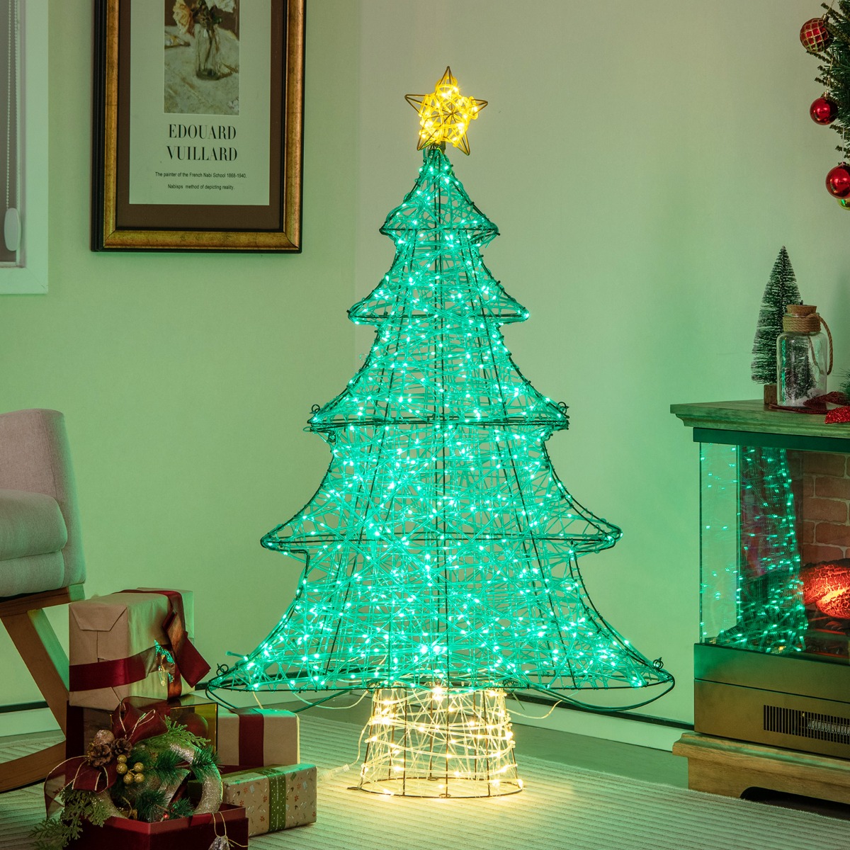 123 cm LED Künstlicher Weihnachtsbaum mit Lichterkette & Stern mit Lichterkette & Stern