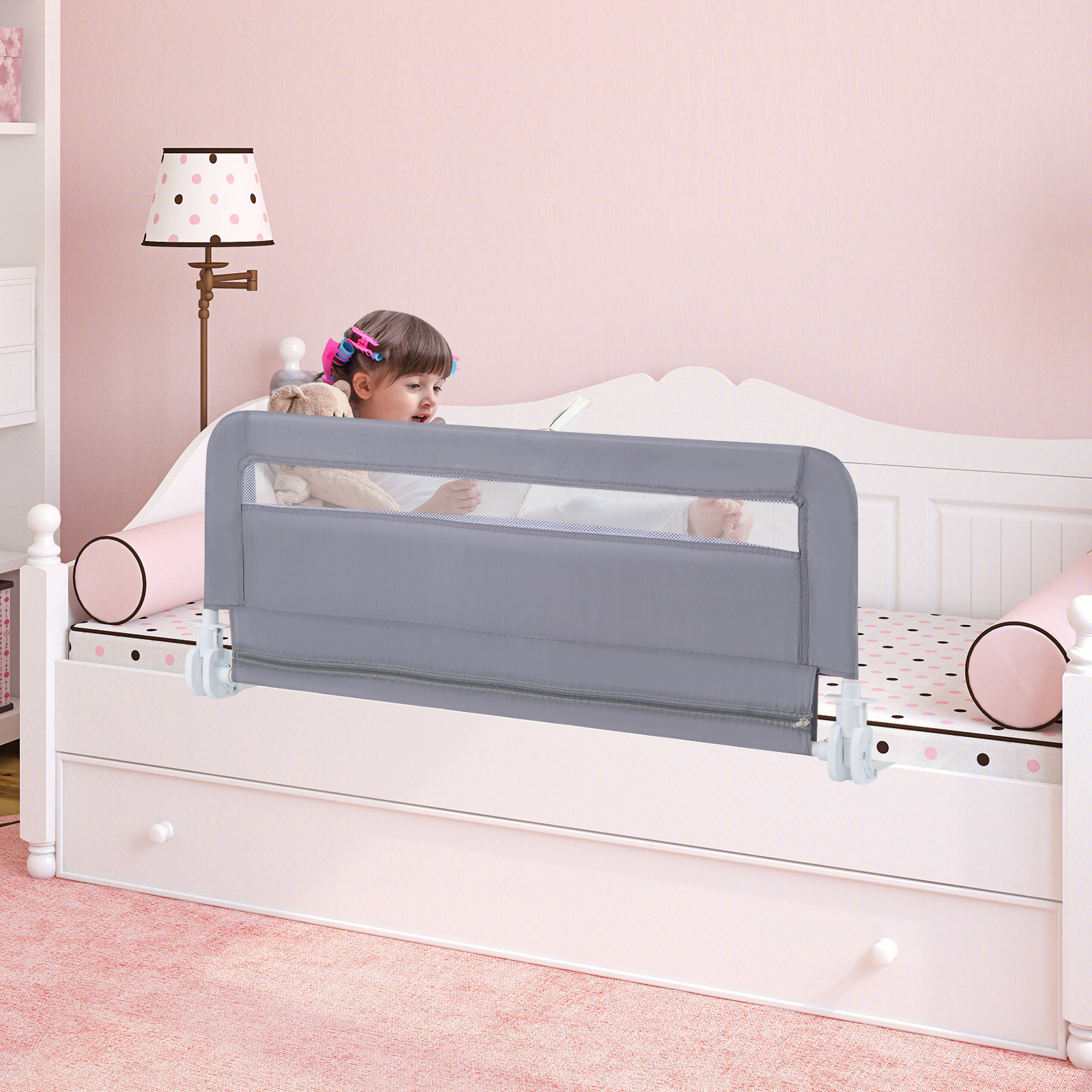 Bettgitter für Kleinkinder 100 cm faltbares Baby-Bettgitter mit abnehmbarem & waschbarem Bezug Grau