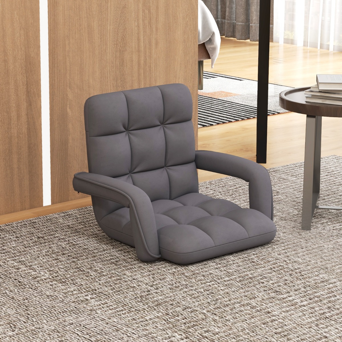 Bodenstuhl mit Verstellbarer Rückenlehne & Gepolstertem Sitz Bondensofa Relaxsessel