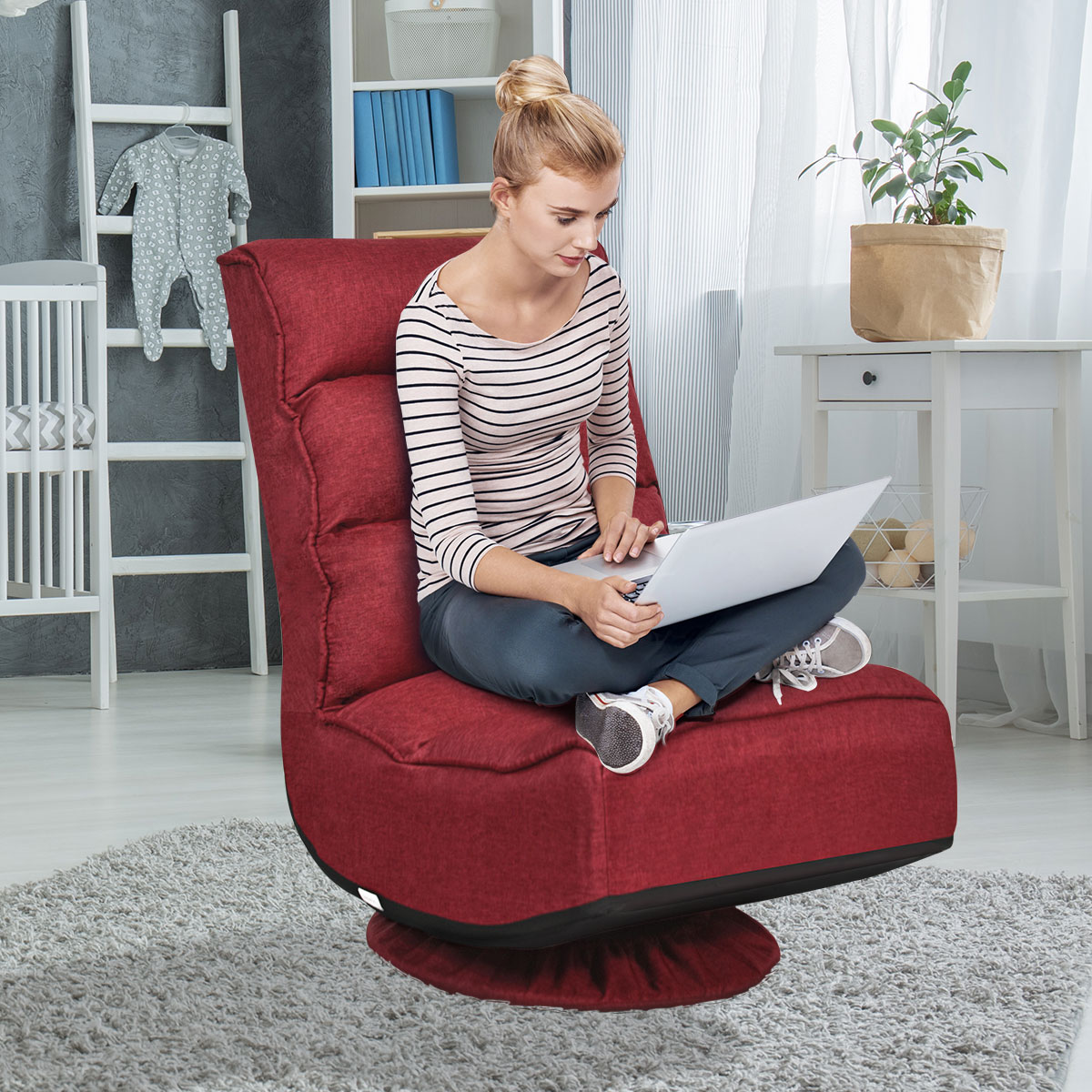 360-Grad-Drehbodenstuhl Bodensessel mit verstellbarer Rückenlehne 59 x 62 x 56 cm Rot