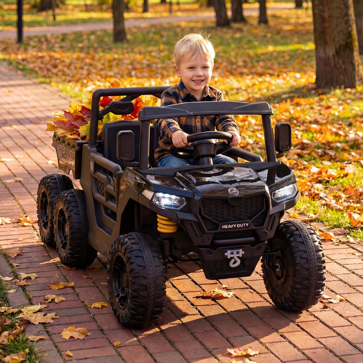 24V Kinderfahrzeug mit Elektrischem Kippbett & Fernbedienung & LED-Lichtern Kipplaster Schwarz