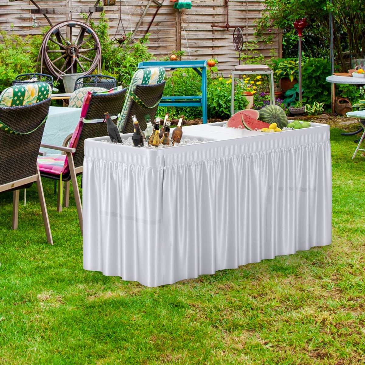 Klappbarer Campingtisch mit Doppelbecken & Schürze & Ablaufschlauch Kühltisch Gartentisch