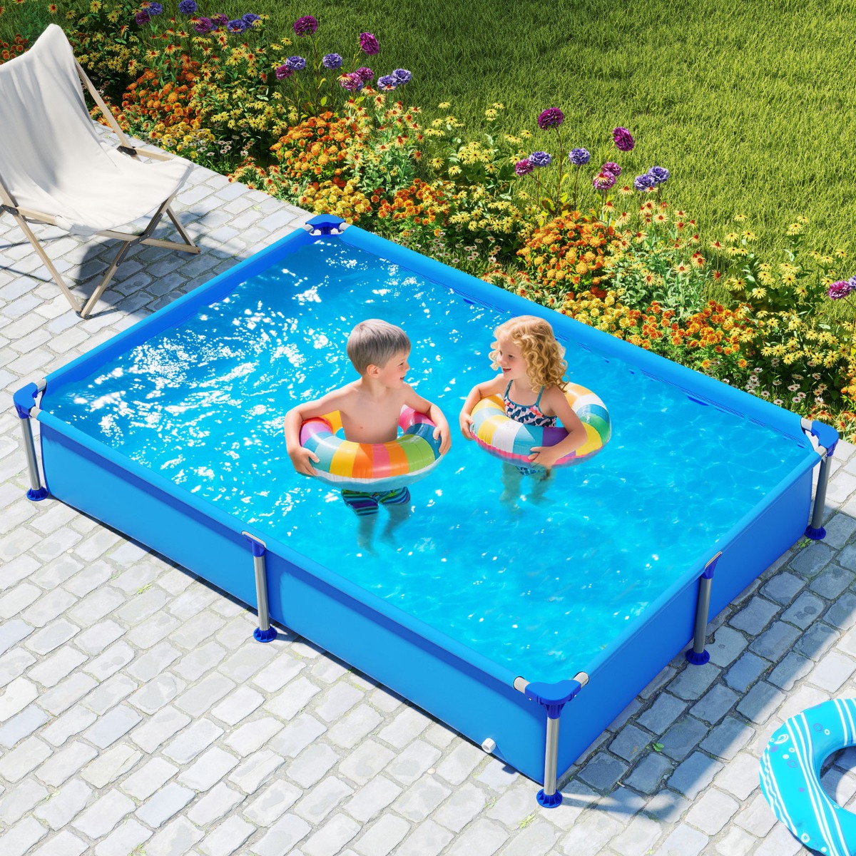 Aufstellpool Rechteckiger Outdoor-Pool für Kinder ab 3 Jahren mit Metallrahmen für Hof 228 M x 159 M x 42 CM
