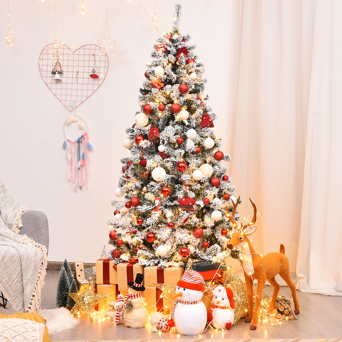 180 cm Weihnachtsbaum mit Schnee Premium-PVC-Nadeln mit LED-Lichtern Kunstbaum Weihnachten